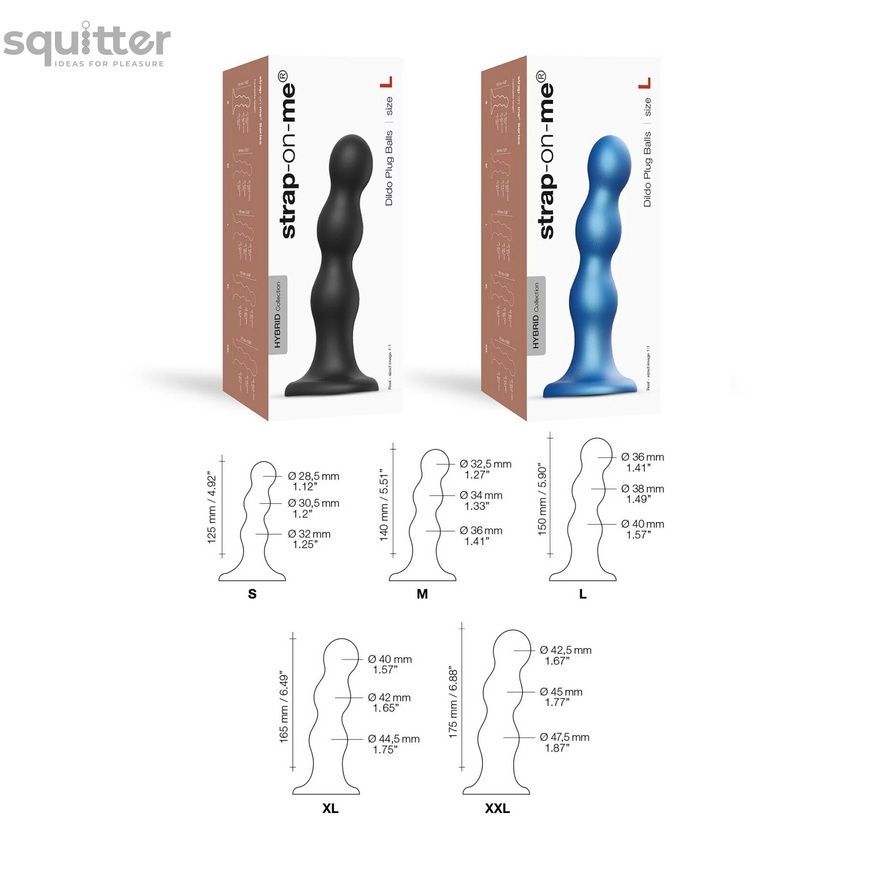 Насадка для страпона Strap-On-Me Dildo Plug Balls Blue Metallic M SO7818 - онлайн-сексшоп Сквитер