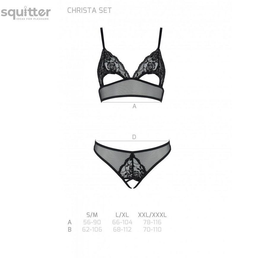 Комплект із бралету з ажурним ліфом та відкритими трусиками Passion CHRISTA SET Open Bra S/M black SO5760 - онлайн-сексшоп Сквітер