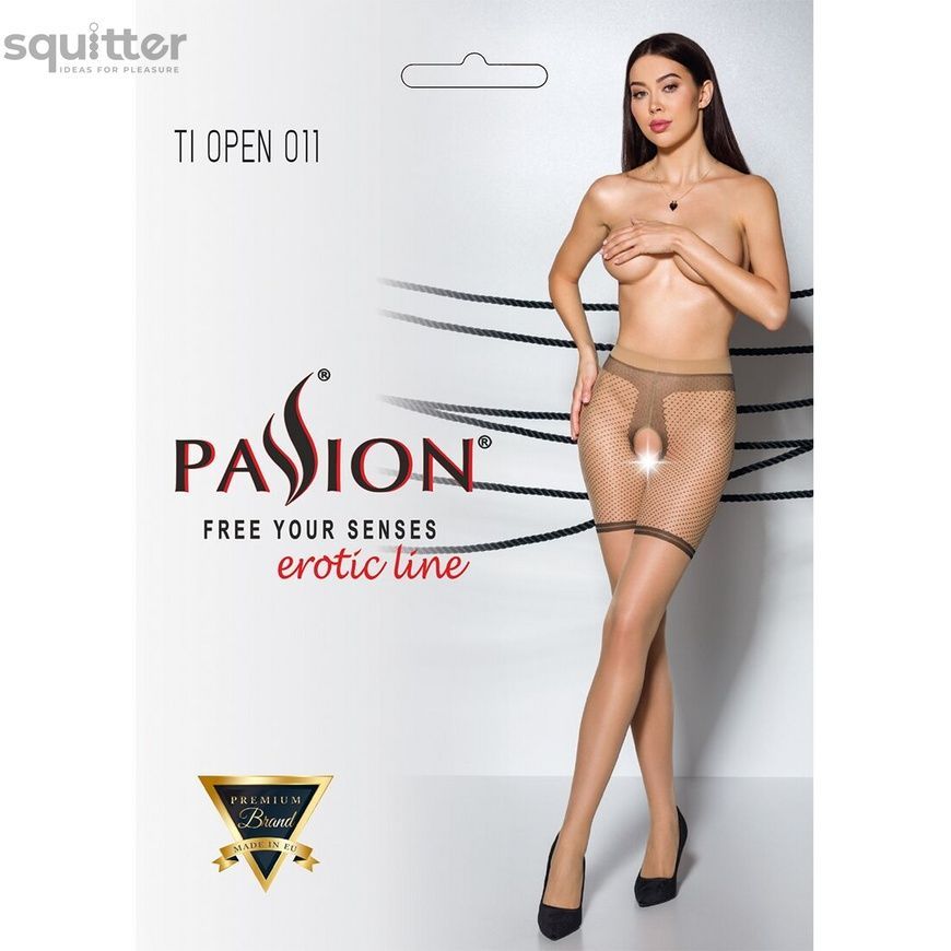 Тілесні колготки з відкритим доступом, контрастні шортики Passion TIOPEN 011 5 (20 den), beige SO5810 - онлайн-сексшоп Сквітер