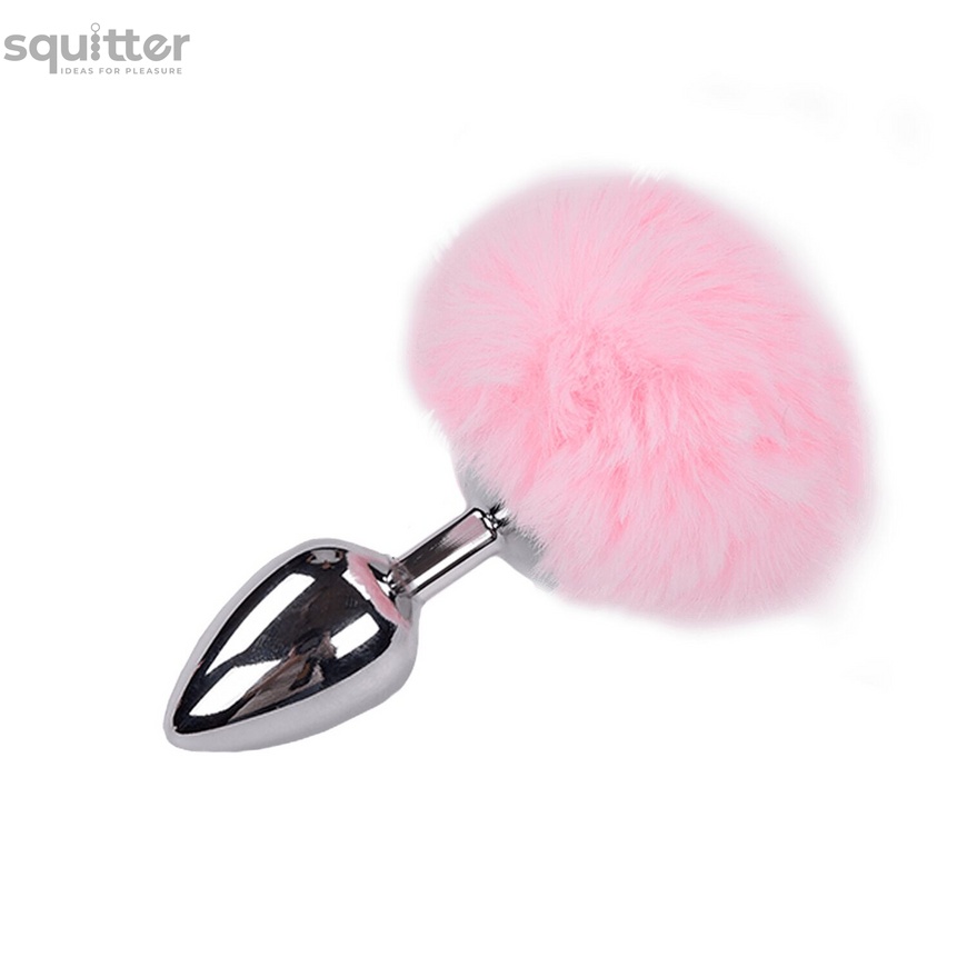 Металева анальна пробка Кролячий хвостик Alive Fluffly Plug L Pink SO6319 фото