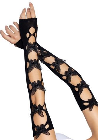 Мітенки Leg Avenue Butterfly applique arm warmers Black, метелики SO8575 - онлайн-сексшоп Сквітер
