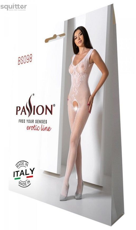 Бодістокінг з крилами Passion BS098 One Size, white, середня сітка, відкритий доступ SO8937 - онлайн-сексшоп Сквітер