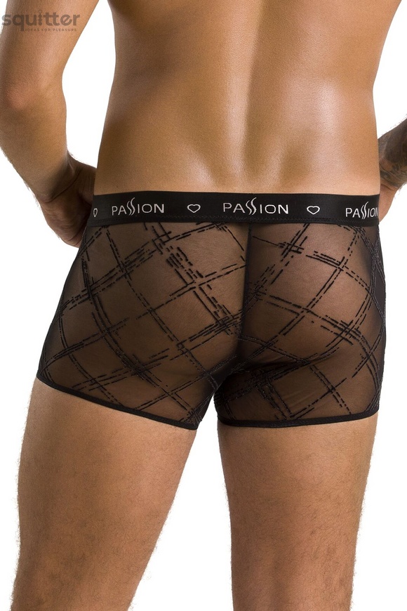 Чоловічі прозорі боксери Passion 032 Short James L/XL Black, сітка SO7567 фото