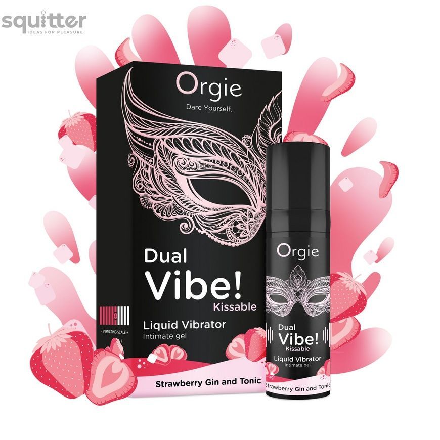 Рідкий вібратор Orgie Dual Vibe! Strawberry Gin & Tonic Kissable Liquid Vibrator, 15 мл SX1489 - онлайн-сексшоп Сквітер
