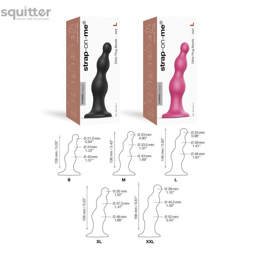 Насадка для страпона Strap-On-Me Dildo Plug Beads Framboise Metallic M SO7819 - онлайн-сексшоп Сквитер