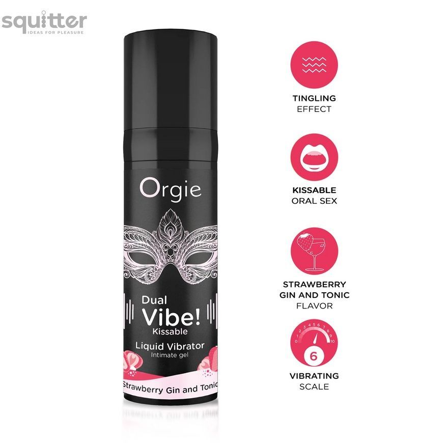 Рідкий вібратор Orgie Dual Vibe! Strawberry Gin & Tonic Kissable Liquid Vibrator, 15 мл SX1489 - онлайн-сексшоп Сквітер
