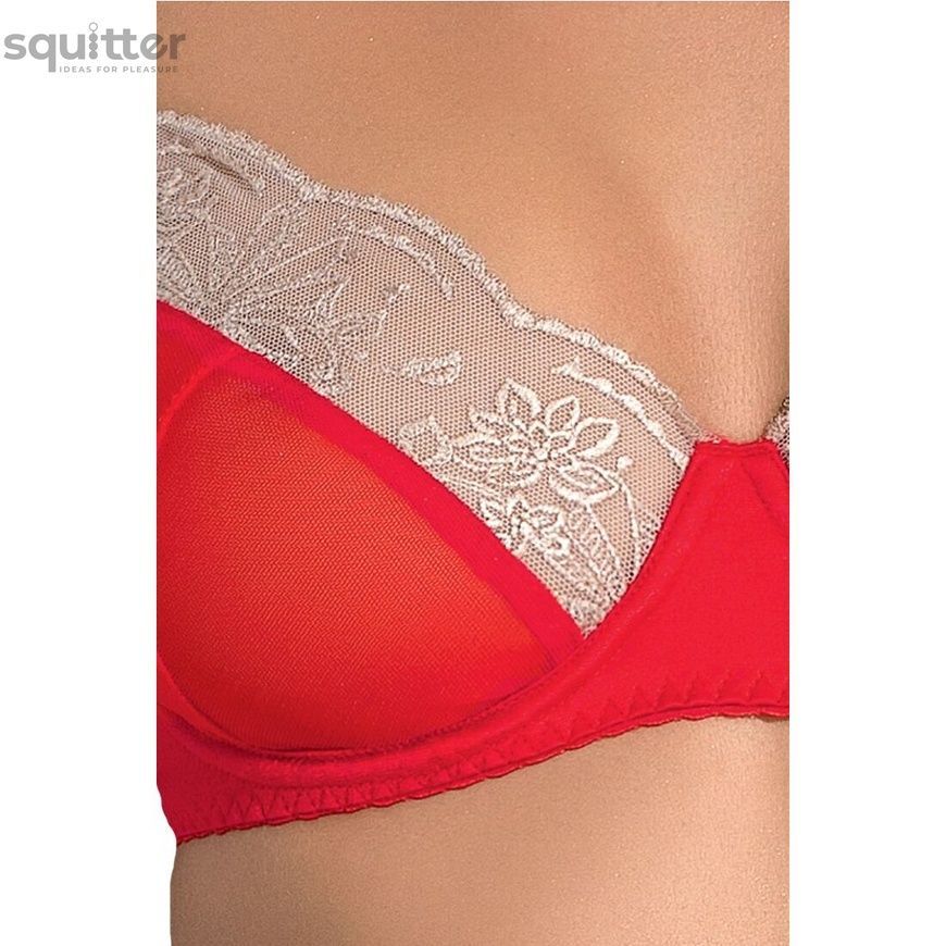Распродажа!!! Комплект белья LORAINE SET red S/M - Passion Exclusive: лиф, стринги, пояс для чулок PS22811 - онлайн-сексшоп Сквитер