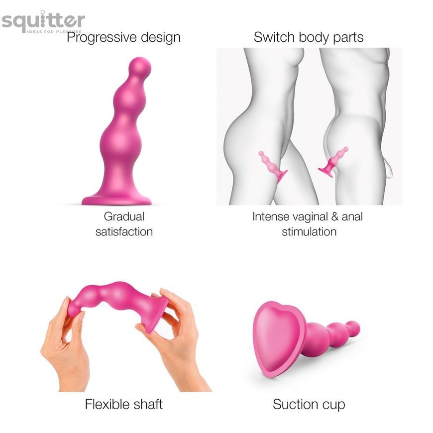 Насадка для страпона Strap-On-Me Dildo Plug Beads Framboise Metallic M SO7819 - онлайн-сексшоп Сквитер