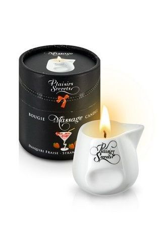 Массажная свеча Plaisirs Secrets Strawberry Daiquiri (80 мл) подарочная упаковка, керамический сосуд SO1855 - онлайн-сексшоп Сквитер