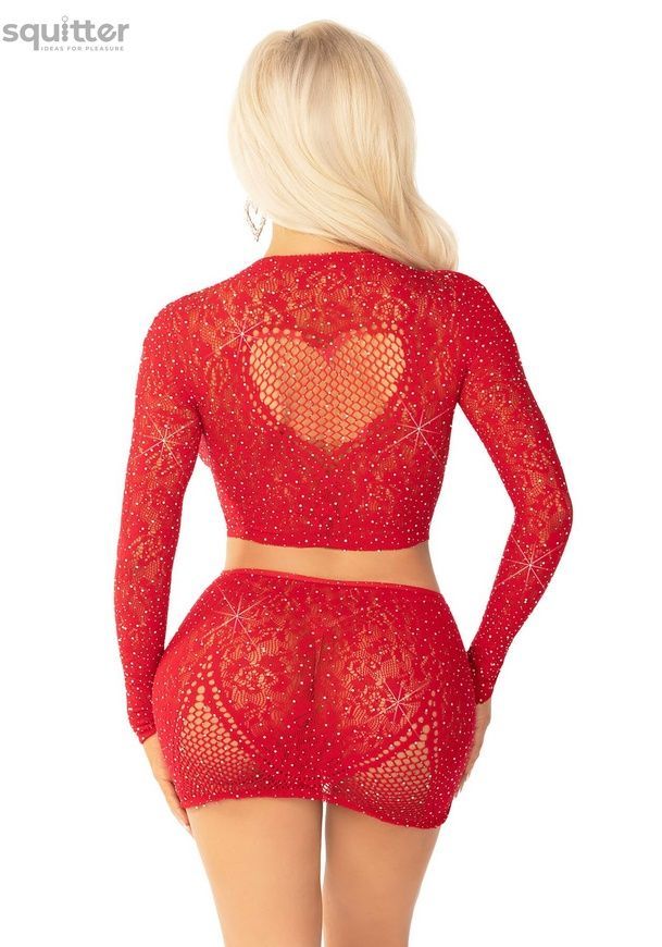 Комплект Leg Avenue Rhinestone Crop Top and Mini Skirt One Size, Red SX1745 - онлайн-сексшоп Сквітер