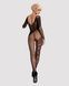 Бодистокинг Obsessive Bodystocking F210 S/M/L black, рукава-митенки, сетка, цветное кружевоSO7221,5 - интернет-магазин интимных товаров Squitter