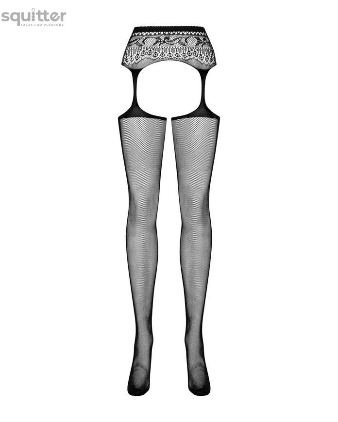 Сетчатые чулки-стокинги с кружевным поясом Obsessive Garter stockings S307 XL/XXL, черные, имитация SO7271 - онлайн-сексшоп Сквитер