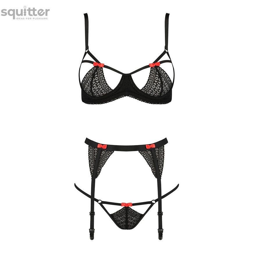 Комплект белья PERDITA SET black S/M - Passion Exclusive: стрэпы: лиф, стринги и пояс для чулок PS26505 - онлайн-сексшоп Сквитер