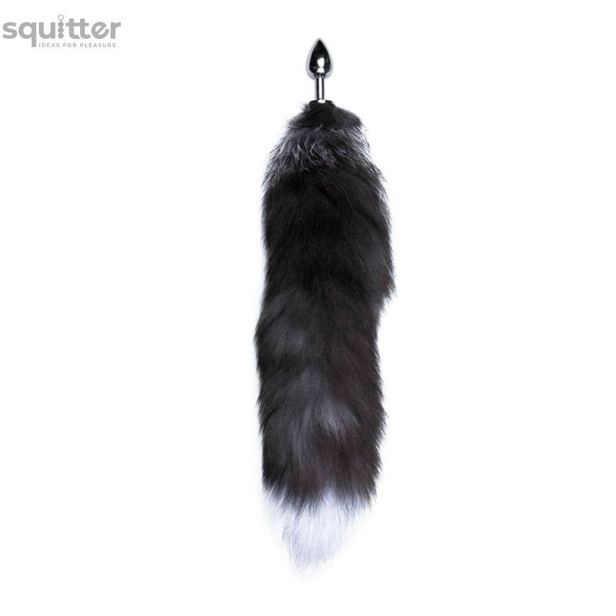 Металева анальна пробка Лисячий хвіст Alive Black And White Fox Tail S, діаметр 2,9 см SO6321 - онлайн-сексшоп Сквітер