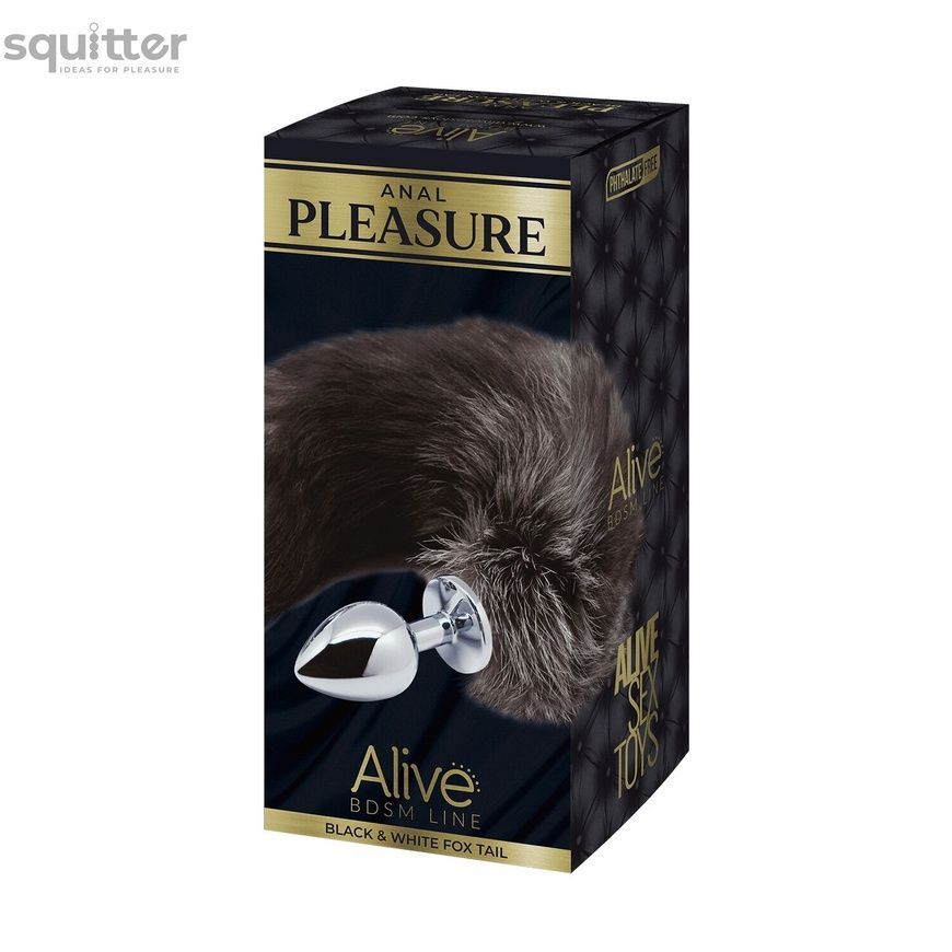 Металева анальна пробка Лисячий хвіст Alive Black And White Fox Tail S, діаметр 2,9 см SO6321 - онлайн-сексшоп Сквітер