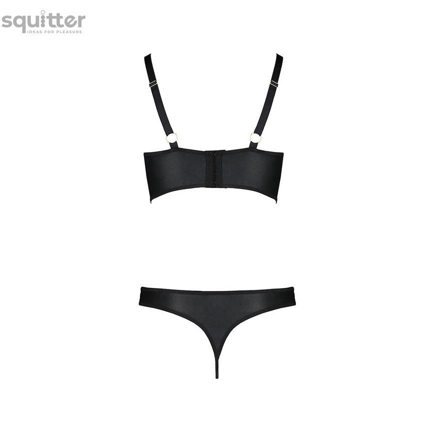 Комплект з екошкіри з люверсами та ремінцями Passion MALWIA BIKINI L/XL, black, бра та трусики SO5762 - онлайн-сексшоп Сквітер