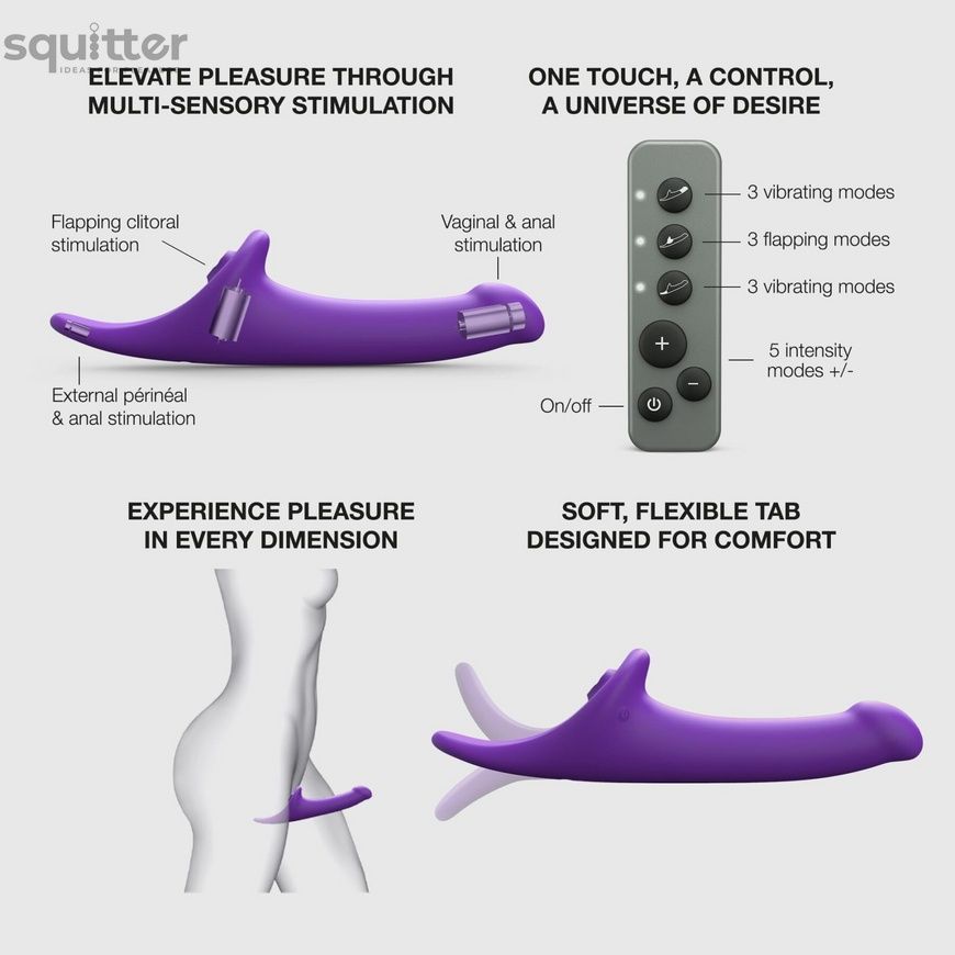 Вібронасадка для страпону з вакуумною стимуляцією Strap-On-Me Multi Orgasm Dildo L Purple SX4034 - онлайн-сексшоп Сквітер