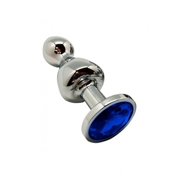 Металлическая анальная пробка Wooomy Lollypop Double Ball Metal Plug Blue M диаметр 3,1, длина 9,4 с SO7422 фото