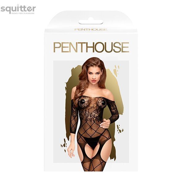 Бодистокинг с флористическо-геометрическим орнаментом Penthouse - Top-Notch Black XL SO5305 - онлайн-сексшоп Сквитер