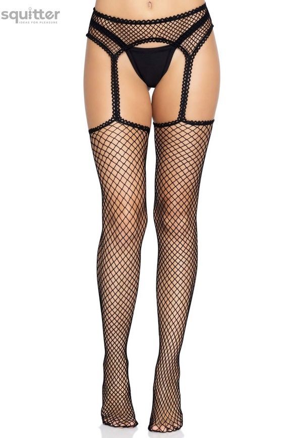 Панчохи-сітка Leg Avenue Net stockings with garter belt One size Black, пояс, підв&rsquo;язки SO8577 - онлайн-сексшоп Сквітер