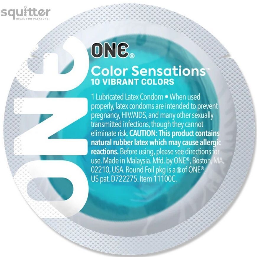 Презерватив ONE Color Sensations Catch the perfect ONE, 1 шт, бірюзовий, гладенький, зі змазкою SX0763 - онлайн-сексшоп Сквітер