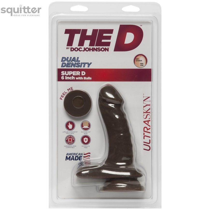 Фалоімітатор Doc Johnson The D - Super D - 6 Inch With Balls - ULTRASKYN - Chocolate, діаметр 3,8 см SO3497 фото