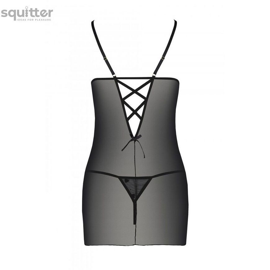 Сорочка с вырезами на груди + стринги LOVELIA CHEMISE black L/XL - Passion SO4759 - онлайн-сексшоп Сквитер