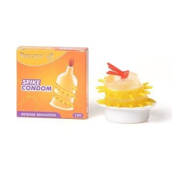 Насадка на член Recare Spike Condom Yellow (презерватив з вусиками та спіраллю шипів) SX3349 - онлайн-сексшоп Сквітер