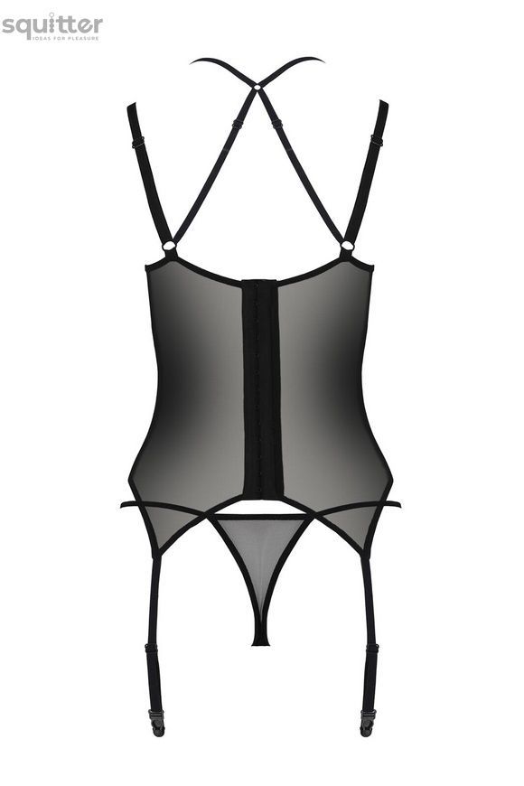 Корсет Passion DROSERA CORSET black, S/M, з кріпленнями для панчіх, трусики в комплекті SX0477 - онлайн-сексшоп Сквітер