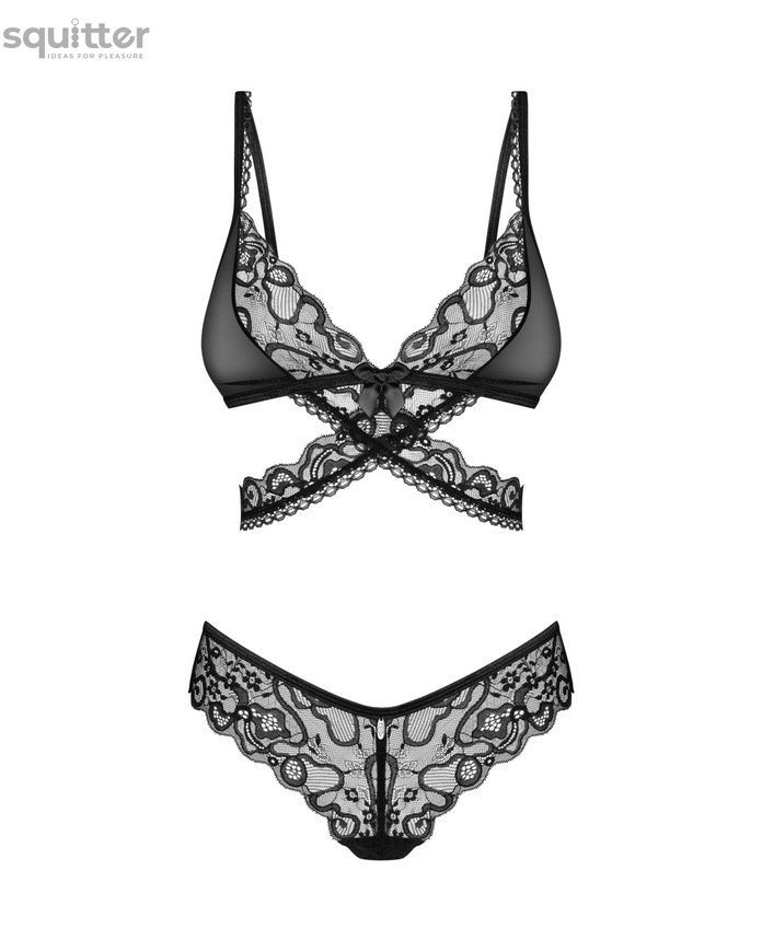 Комплект Obsessive Blomentis 2-pcs set, M/L, мереживний, ліф із зав&rsquo;язками на спині, трусики-сліпи SX1031 - онлайн-сексшоп Сквітер
