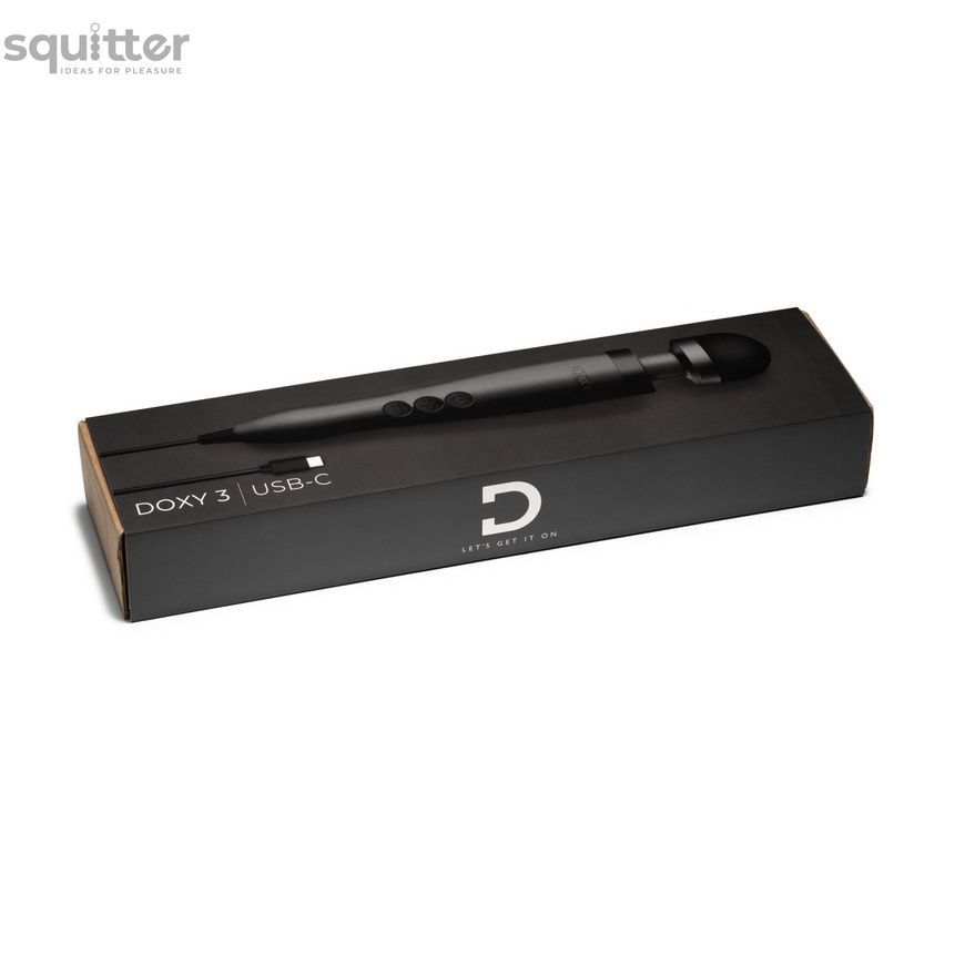 Вібромасажер DOXY3 USB-C Massager MATTE BLACK, кабель USB-C, регульована інтенсивність, компактний SX2453 - онлайн-сексшоп Сквітер