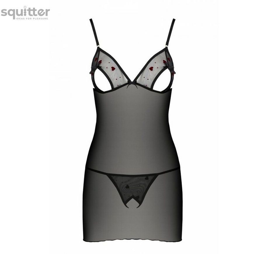 Сорочка с вырезами на груди + стринги LOVELIA CHEMISE black S/M - Passion SO4760 - онлайн-сексшоп Сквитер