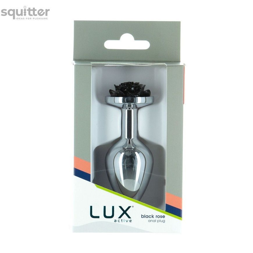 Металева анальна пробка Lux Active з трояндою - Rose Anal Plug - Black, віброкуля в подарунок SO5572 - онлайн-сексшоп Сквітер