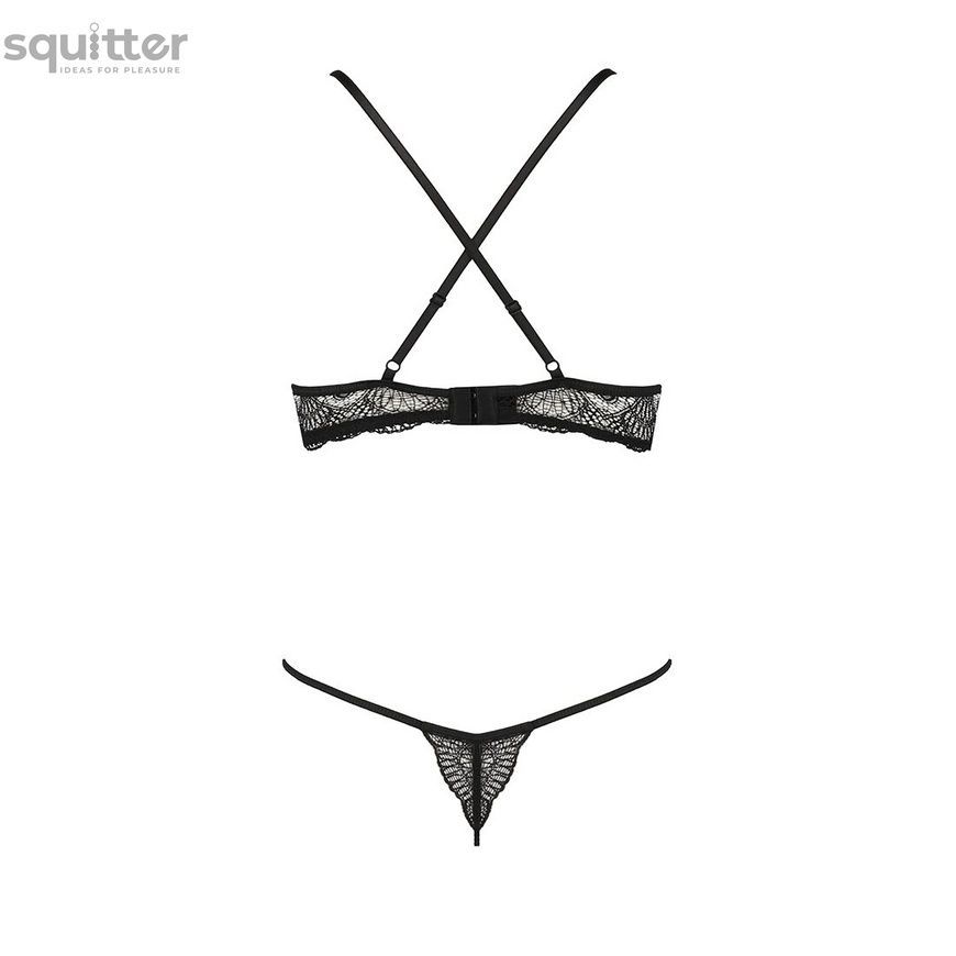 Комплект белья QUENTRIS BIKINI black L/XL - Passion Exclusive, стринги и полуоткрытый лиф PS26601 - онлайн-сексшоп Сквитер