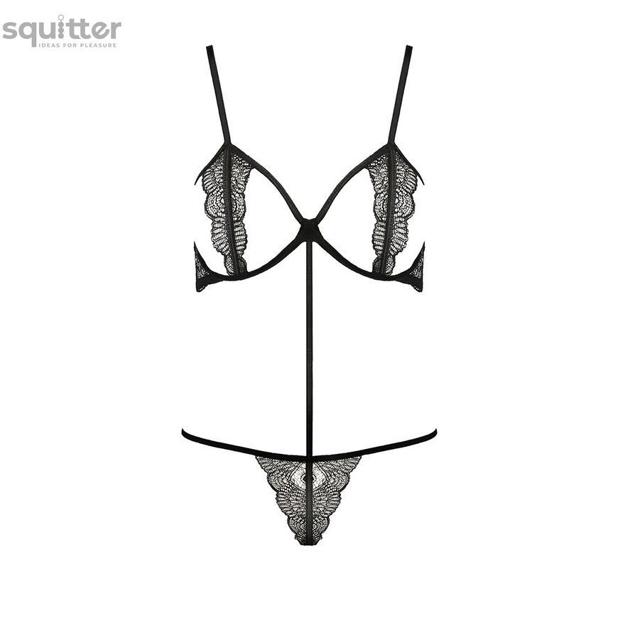 Комплект белья QUENTRIS BIKINI black L/XL - Passion Exclusive, стринги и полуоткрытый лиф PS26601 - онлайн-сексшоп Сквитер
