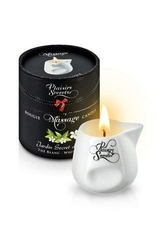 Масажна свічка Plaisirs Secrets White Tea (80 мл) подарункова упаковка, керамічний посуд SO1858 - онлайн-сексшоп Сквітер