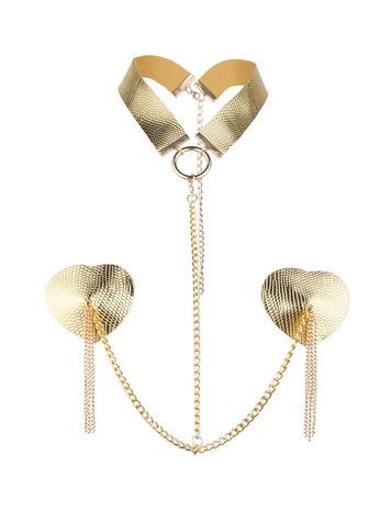 Пестис-сердечка з пензликами та чокером JSY Nipple Sticker RT236114 Golden SX3758 - онлайн-сексшоп Сквітер
