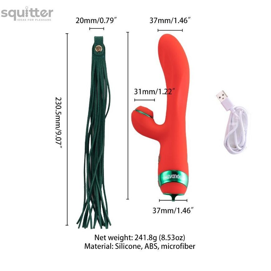 Вібратор-кролик з пульсацією та флогером LOCKINK SEVANDA Whip Vibrating Massage Wand, червоно-зелений SX0903 - онлайн-сексшоп Сквітер