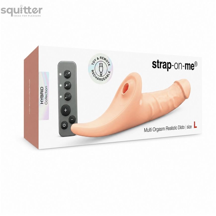 Вібронасадка для страпону з вакуумною стимуляцією Strap-On-Me Multi Orgasm Realistic Dildo L Vanilla SX4037 - онлайн-сексшоп Сквітер