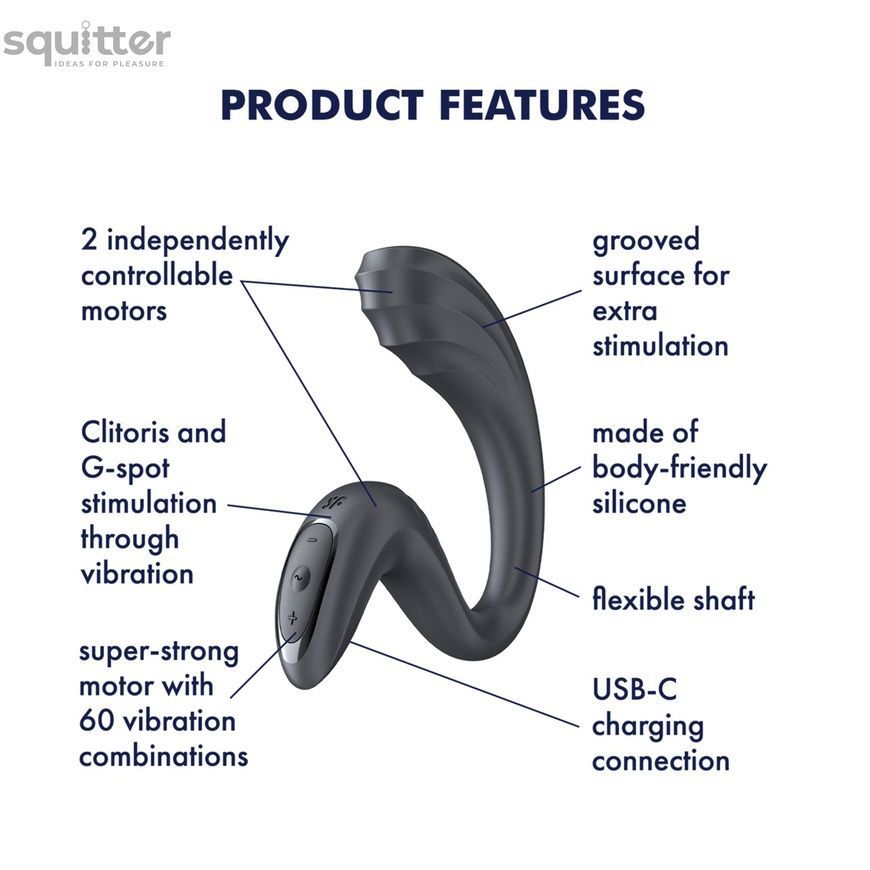 Вагінально-кліторальний вібратор Satisfyer G for Goddess 3 Dark Grey, 2 мотори SX3832 - онлайн-сексшоп Сквітер