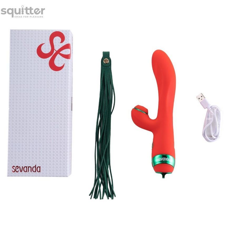 Вібратор-кролик з пульсацією та флогером LOCKINK SEVANDA Whip Vibrating Massage Wand, червоно-зелений SX0903 - онлайн-сексшоп Сквітер