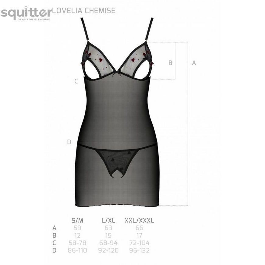 Сорочка з вирізами на грудях, стрінги Passion LOVELIA CHEMISE XXL/XXXL, black SO4761 - онлайн-сексшоп Сквітер