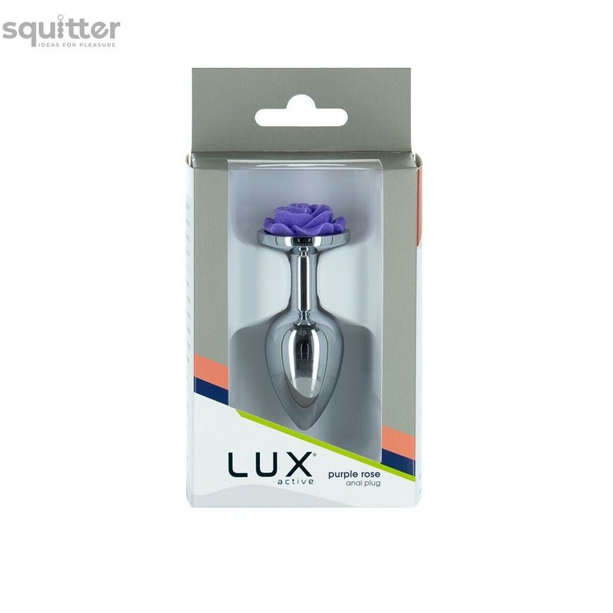 Металева анальна пробка Lux Active з трояндою - Rose Anal Plug - Purple, віброкуля в подарунок SO5573 - онлайн-сексшоп Сквітер