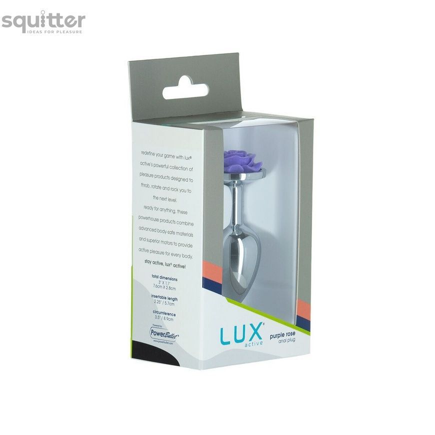 Металева анальна пробка Lux Active з трояндою - Rose Anal Plug - Purple, віброкуля в подарунок SO5573 - онлайн-сексшоп Сквітер