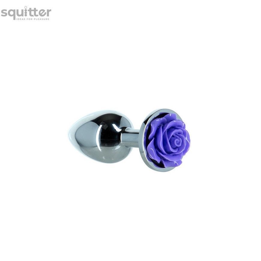 Металева анальна пробка Lux Active з трояндою - Rose Anal Plug - Purple, віброкуля в подарунок SO5573 - онлайн-сексшоп Сквітер