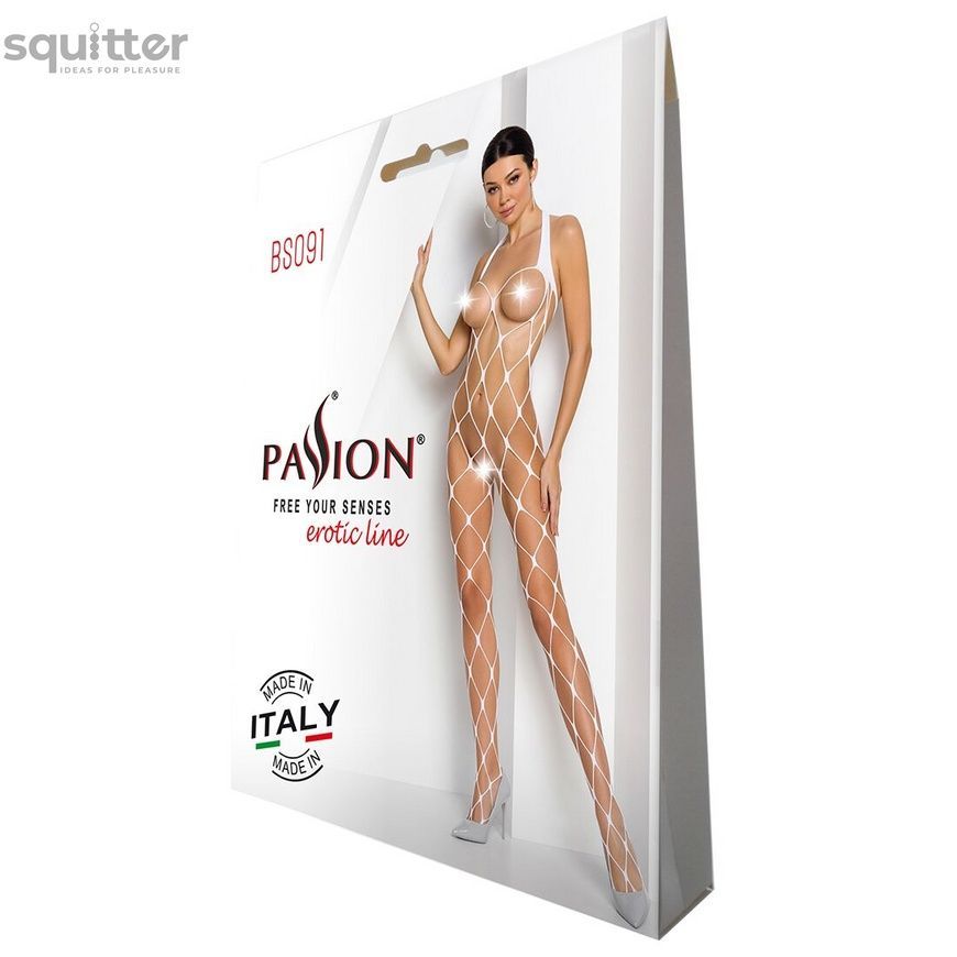 Бодістокінг у дуже велику сітку Passion BS091 white, з доступом SO6393 - онлайн-сексшоп Сквітер