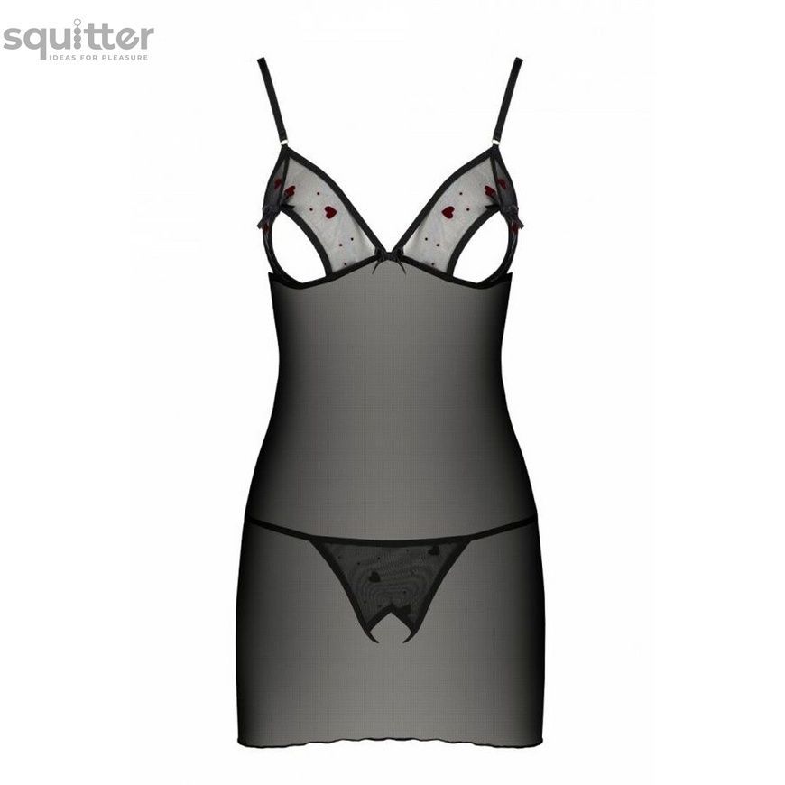 Сорочка з вирізами на грудях, стрінги Passion LOVELIA CHEMISE XXL/XXXL, black SO4761 - онлайн-сексшоп Сквітер