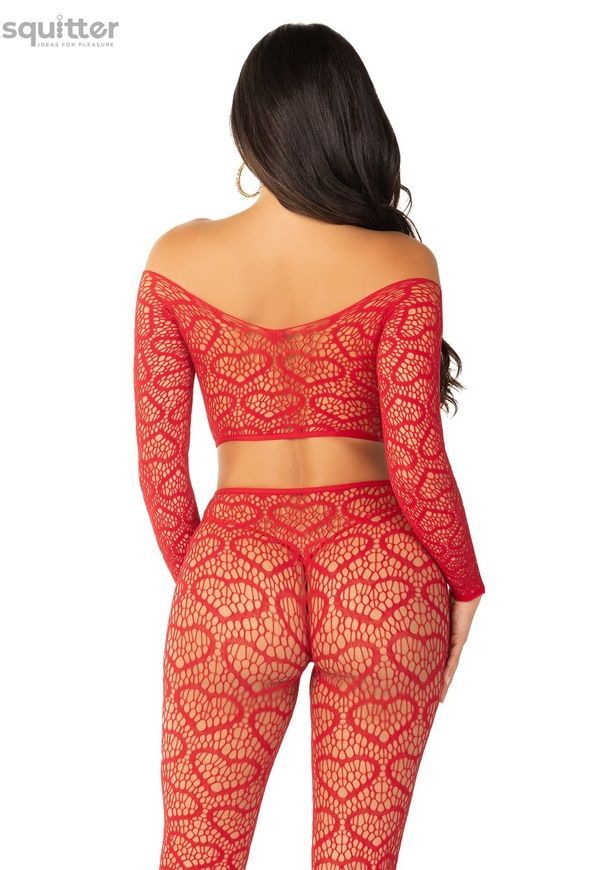 Комплект Leg Avenue Off The Shoulder Top and Footless Tights One Size, Red SX1749 - онлайн-сексшоп Сквітер
