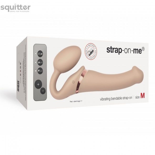 Безремневой страпон с вибрацией Strap-On-Me Vibrating Flesh M, диаметр 3,3см, пульт ДУ, регулируемый SO3355 - онлайн-сексшоп Сквитер