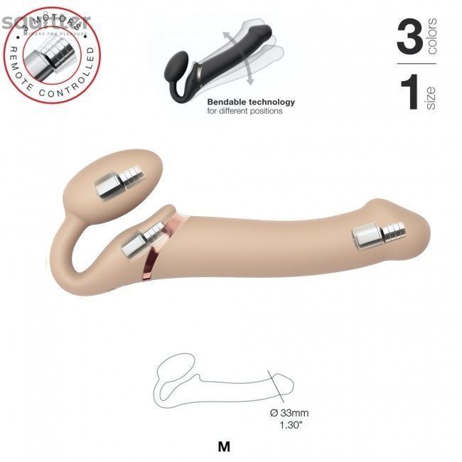Безремневой страпон с вибрацией Strap-On-Me Vibrating Flesh M, диаметр 3,3см, пульт ДУ, регулируемый SO3355 - онлайн-сексшоп Сквитер